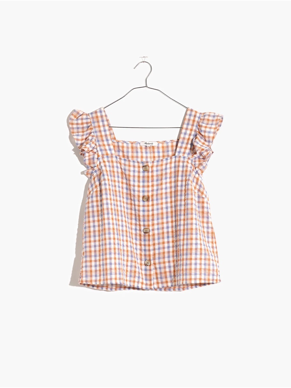 Madewell Gingham Seersucker Ruffle-Strap Button-Up Tank Top